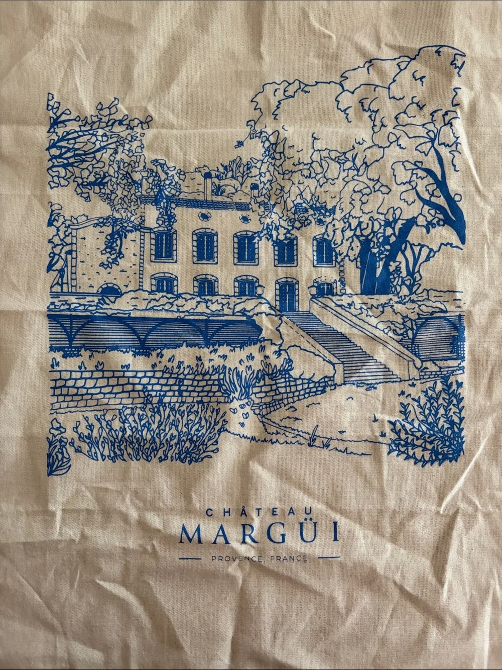 THIEFFRY 100% Cotton Château Margüi Provence, France Blue & Cream Tea Towel